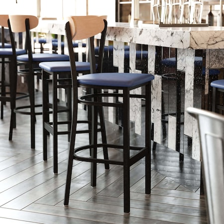 Flash Furniture Blue Vinyl Seat Barstool with Natural Wood Back XU-DG6V6BLV-NAT-GG